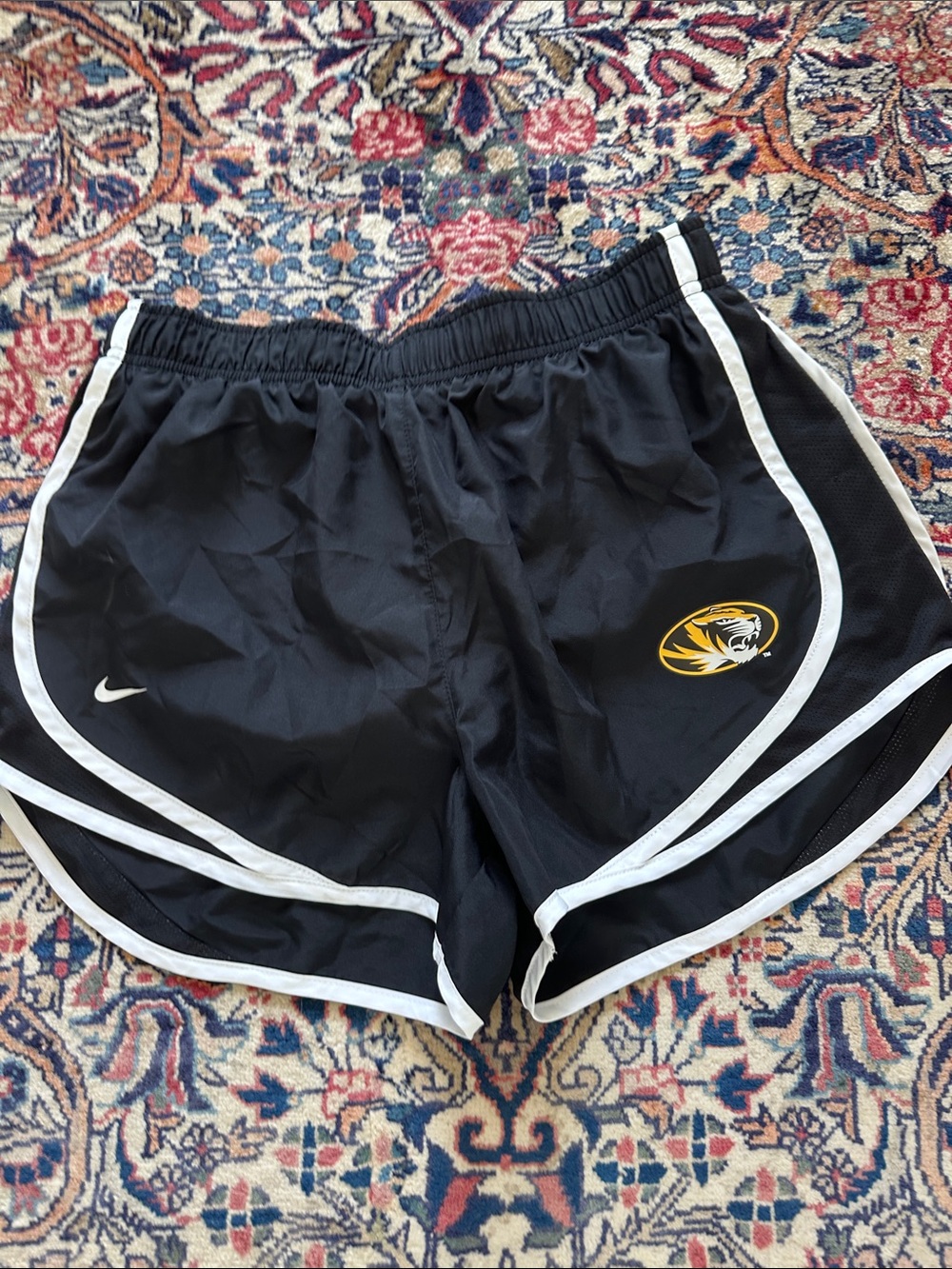 Nike Women's Black Athletic Shorts with White Trim and Mizzou Tigers Logo